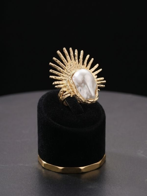 Solara Pearl Ring – Gold Stainless Steel Statement Ring