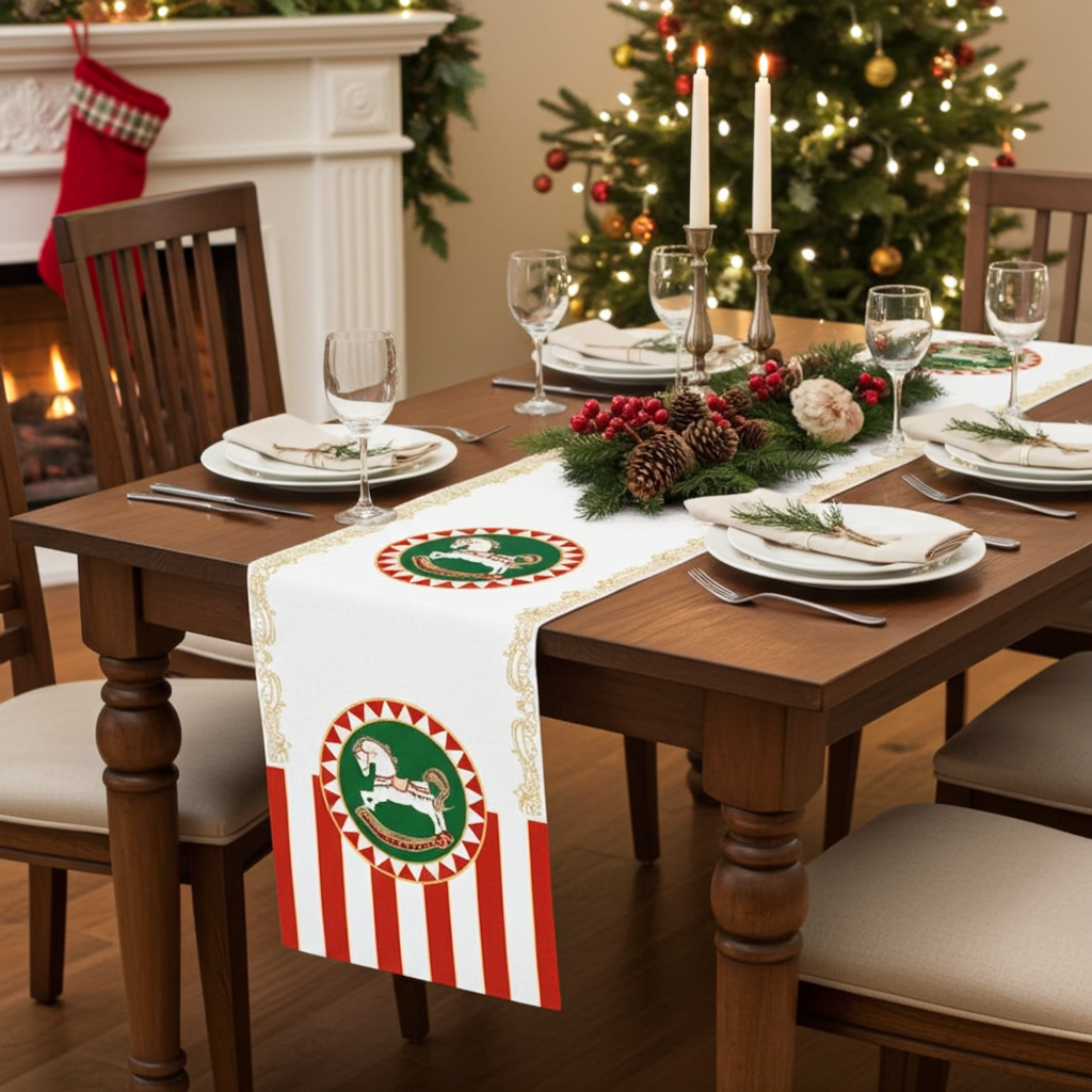 Festive Rocking Horse 45x150cm Christmas Runner