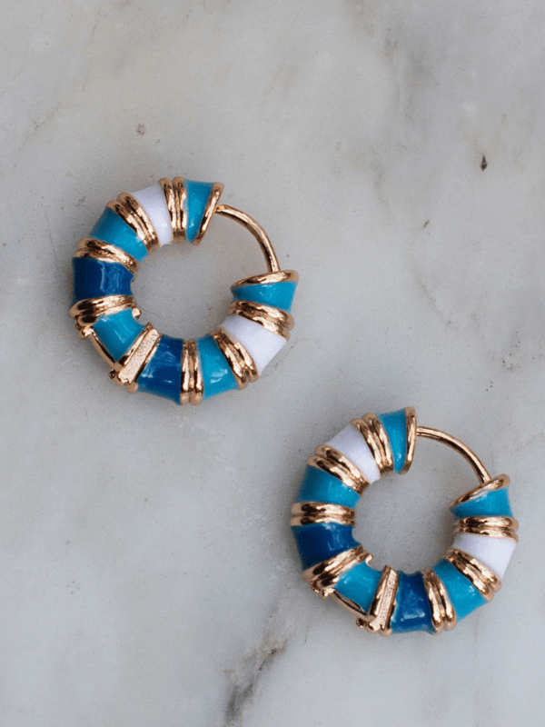 Blue Gold Hoop Earrings