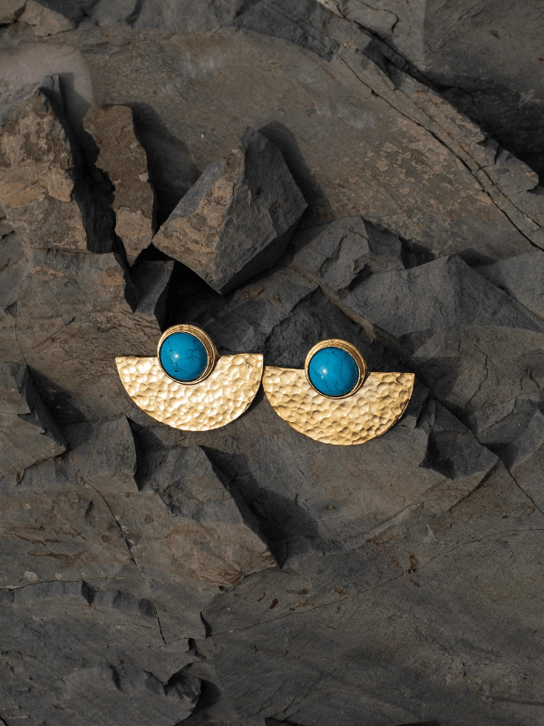 Turquoise Handmade Brass Earrings Large