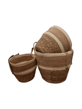 Cream Striped Round Wicker Basket Set of 3