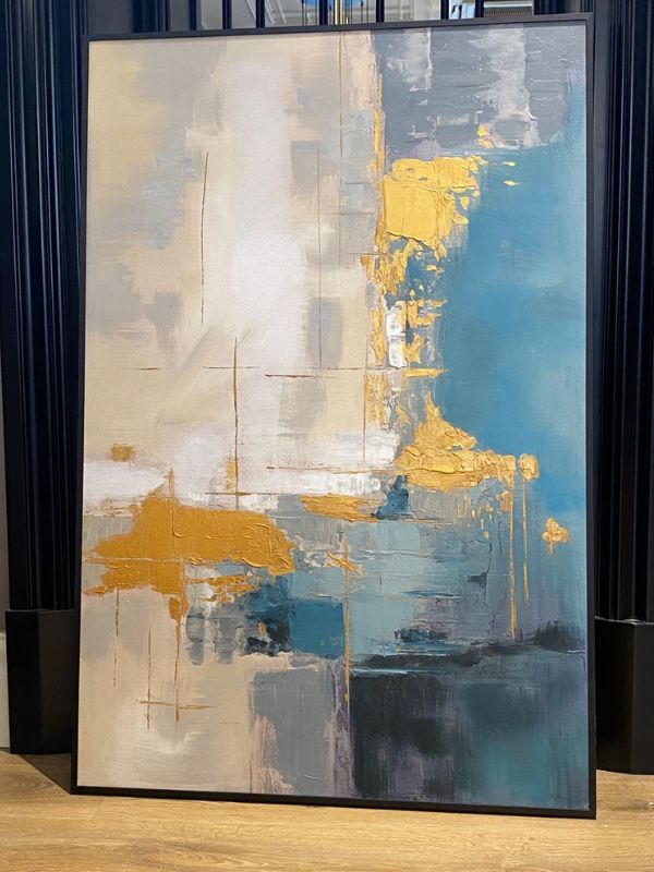 Silent Light – Abstract Oil Painting on Canvas with Black Metal Frame, 80 × 120 cm