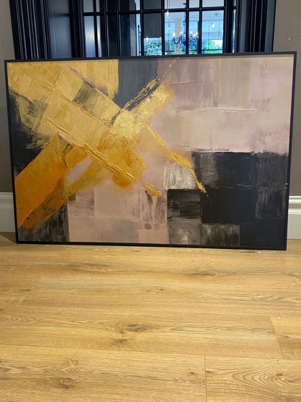 Golden Section – Abstract Oil Painting on Canvas with Black Metal Frame, 80 × 120 cm