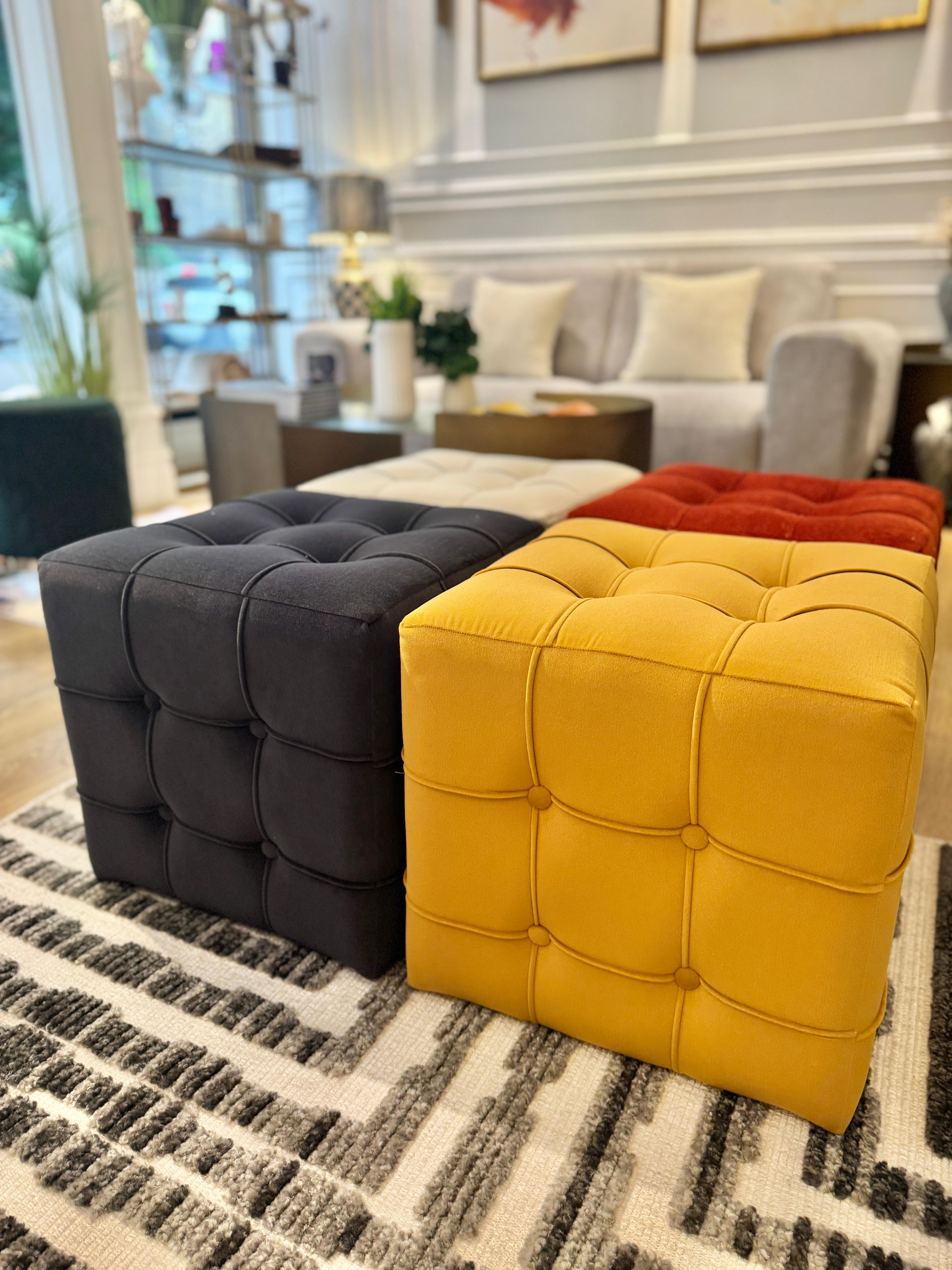Velvet Cube Ottoman – Chic & Versatile Accent