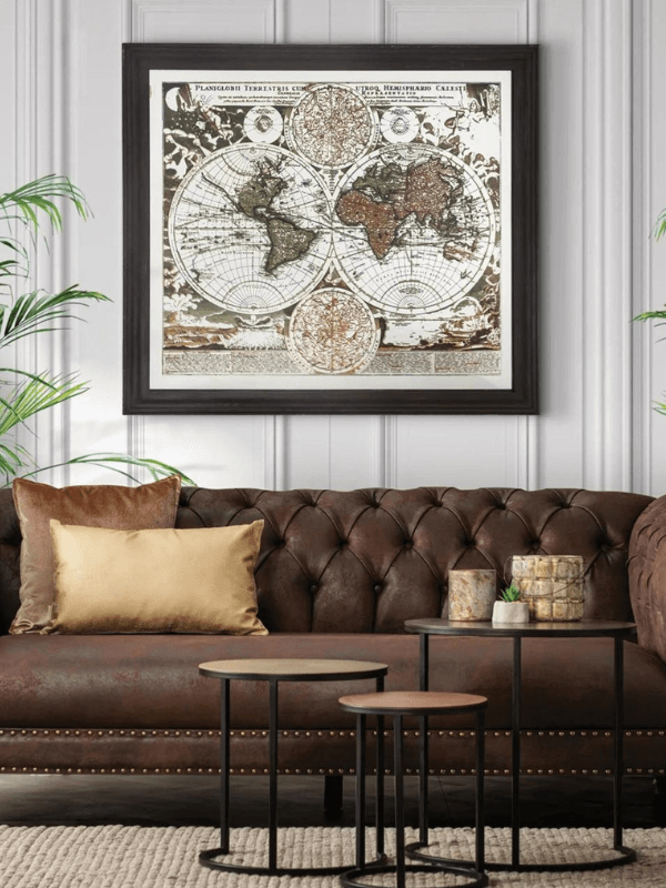 Wood Frame Antique World Map Wall Mirror
