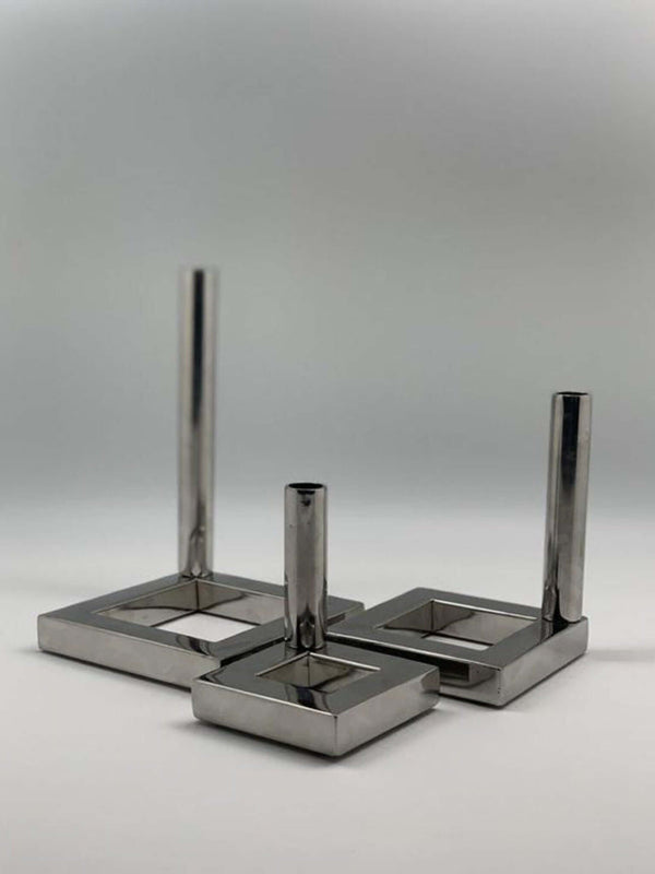 Geometric Silver Candle Holder Set of Three