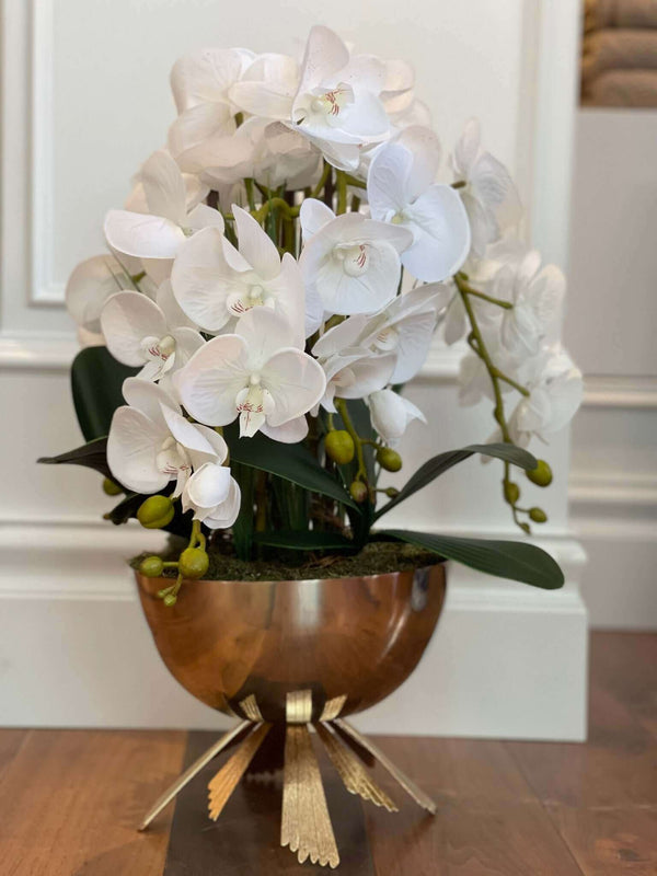 Artificial White Orchid in Chrome Vase