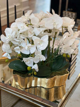 Artificial White Orchid in Gold Vase