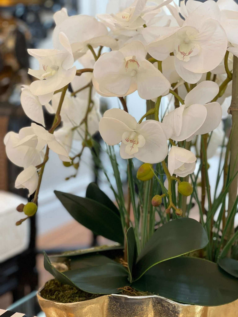 Artificial White Orchid in Gold Vase