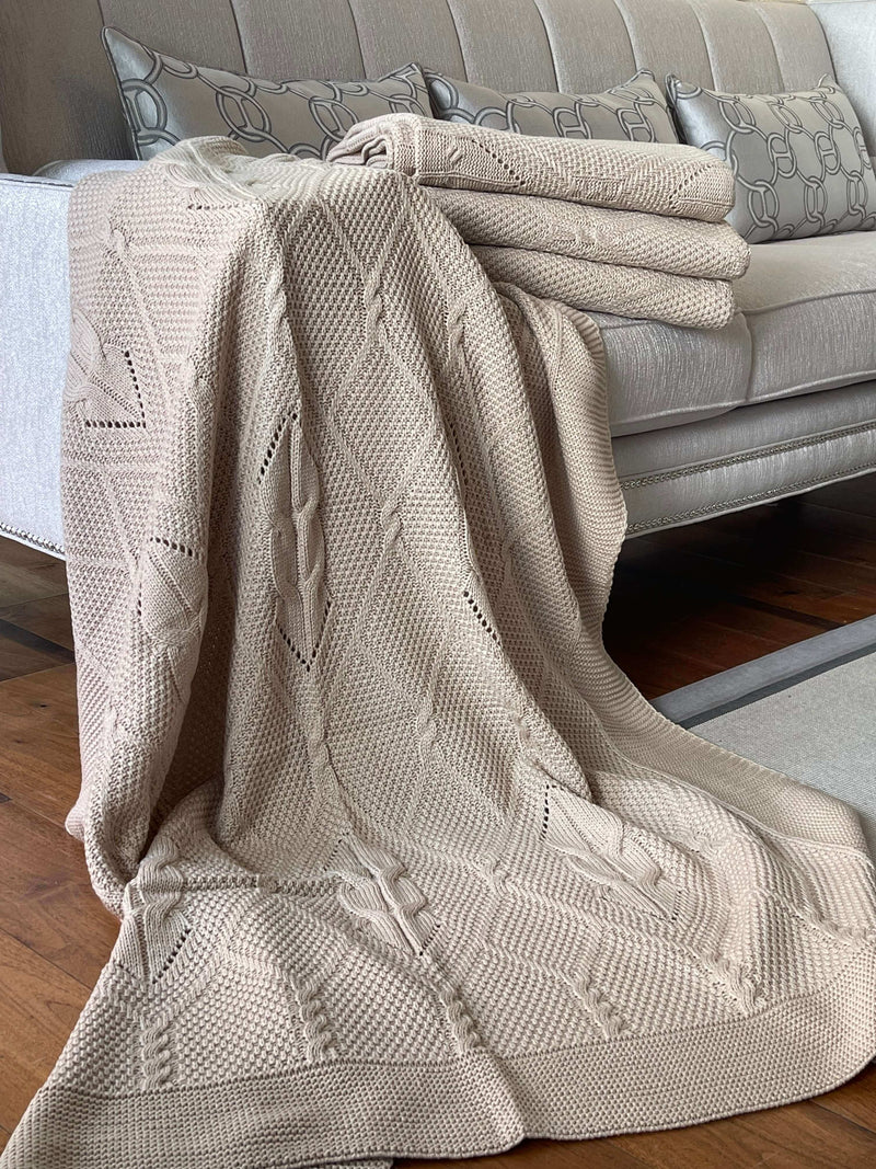 Soft Brown Hand-Knitted Throw