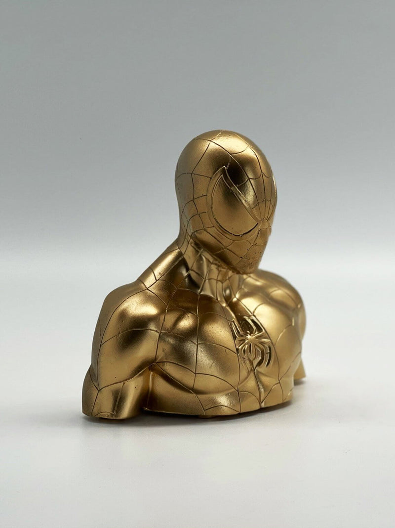Gold Painted Concrete Spiderman Sculpture Bust - MottoBase