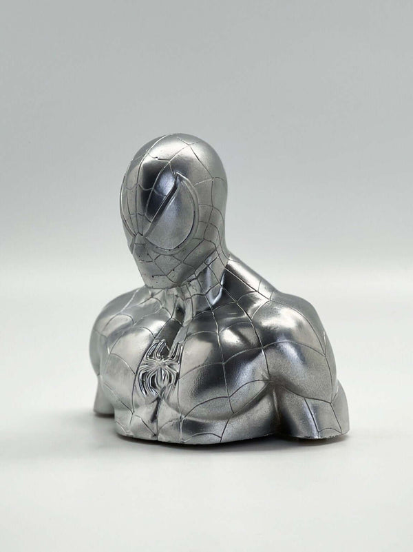 Silver Painted Concrete Spiderman Sculpture Bust - MottoBase