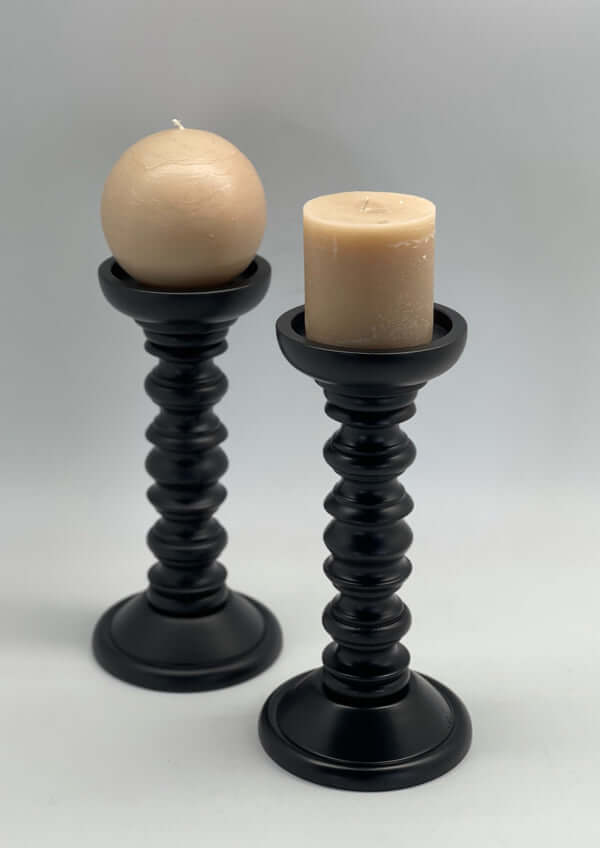 Wooden Pillar Candle Holder Set of Two
