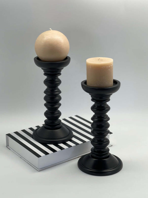 Wooden Pillar Candle Holder Set of Two